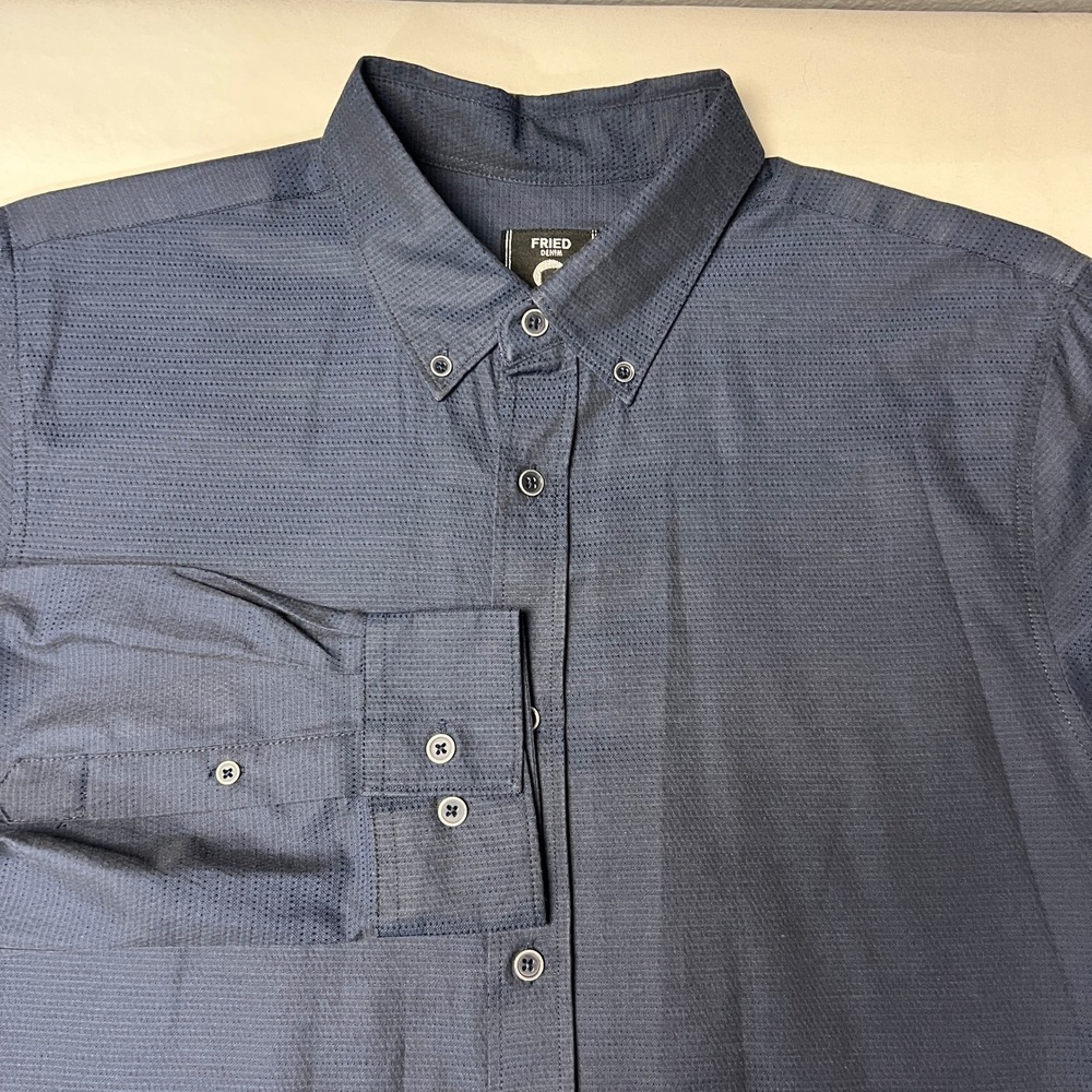 Fried Denim Cotton Blend Button Down Shirt Slim Fit Premium Collection Blue‎ XL